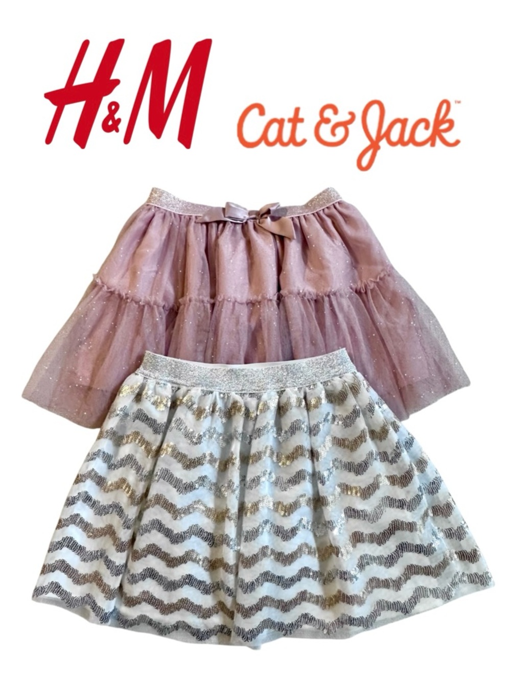 2 Tulle Skirts H&M Cat & Jack Pink White Sequins Fairycore Whimsical Girl M 7/8